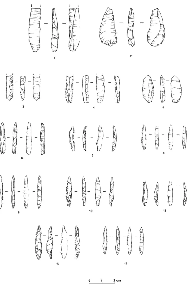 Fig. 4. The Gravettian Double backed and bipointed tools: 1 and 3. Backed bladelet; 