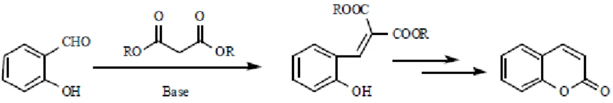 Figura 9 - Via de síntese da cumarina através da Reação de Knoevenagel (retirado de: Borges et al., 2005) 