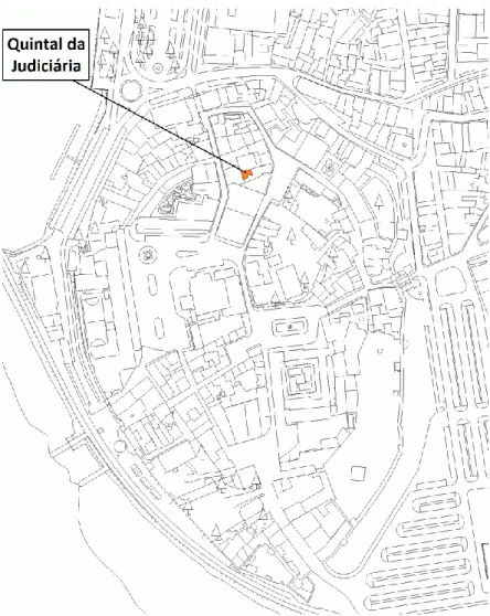 Fig. 3 - Localização do sítio do Quintal da Judiciária na zona da Vila Adentro  (Mapas de Faro - http://mapas.cm-faro.pt)