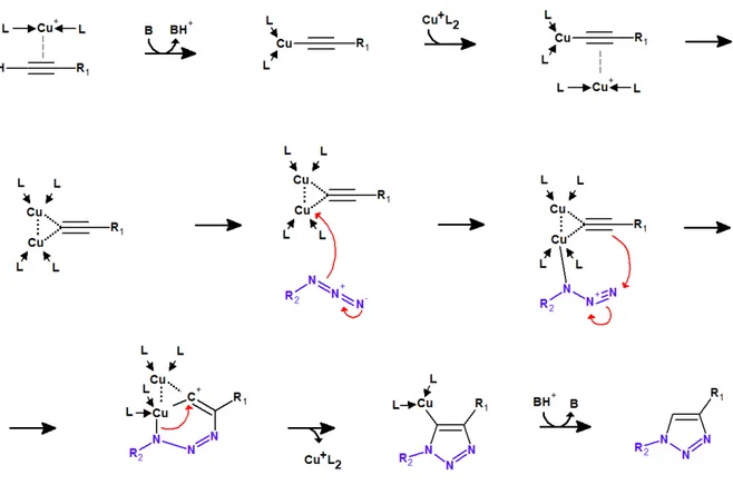 Figure 1. Reaction mechanism of the Cu + -catalyzed addition of azides to terminal alkynes[15,22]
