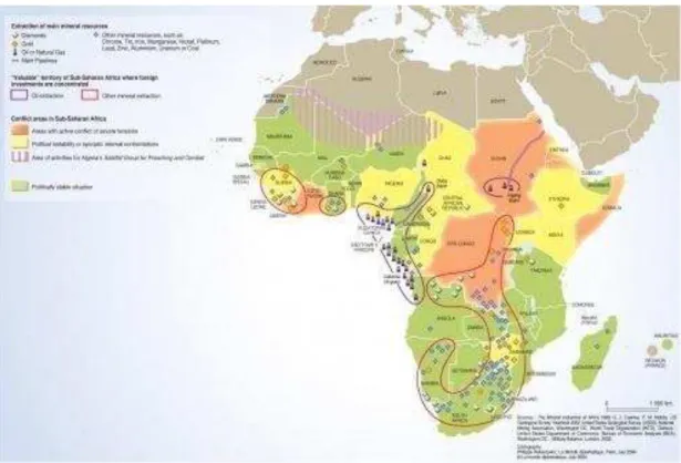 Figura 3: Exploração dos principais recursos minerais e energéticos em África  Fonte: Organização de Cooperação e Desenvolvimento Económico, 2006 