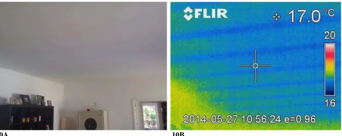 Figura 10 - Exemplo da utilização de equipamento termográfico: 10A  – teto da  moradia; 10B  – imagem  termográfica do mesmo teto