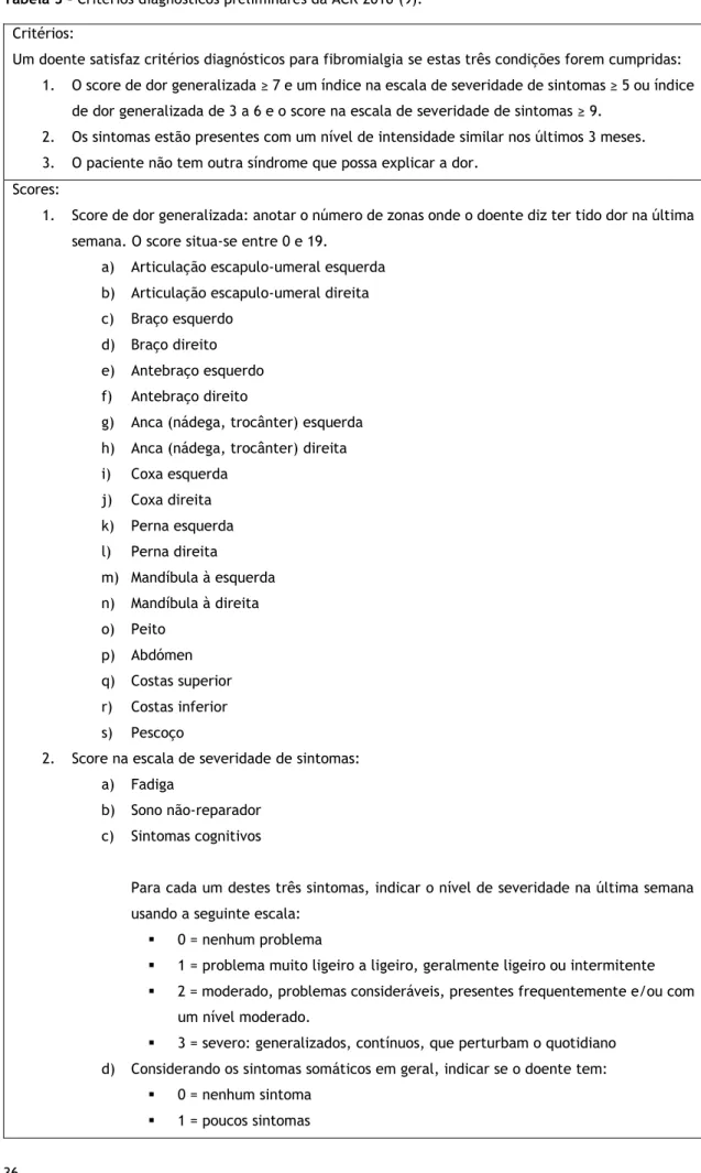 Tabela 3 - Critérios diagnósticos preliminares da ACR 2010 (9). 