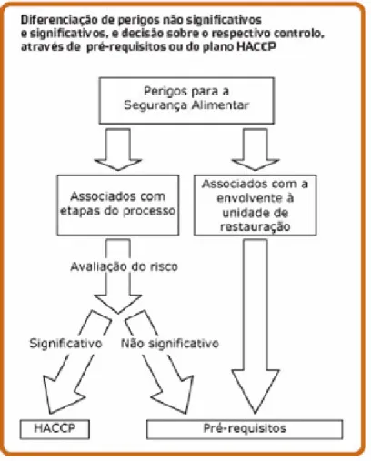 Figura 1: Diferenciação de perigos não significativos e significativos, e decisão sobre o  respectivo controlo, através de pré-requisitos ou do plano HACCP (Novais, 2006)