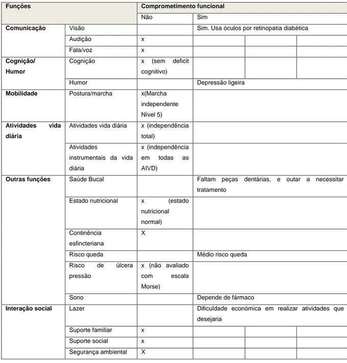 Tabela 2 - Diagnóstico funcional global da Sra. B. 