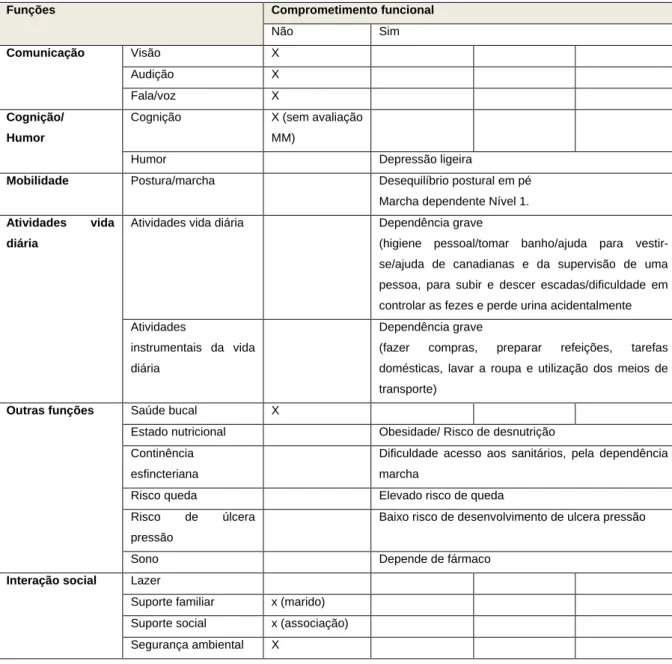 Tabela 4 - Diagnóstico funcional global da Sra B. 