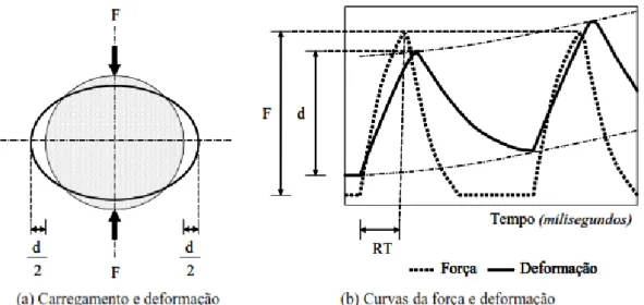 Figura 3.4 – Princípio de carregamento e deformação do provete durante o ensaio de tração indireta  (Neves e Correia, 2006) 