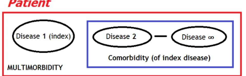 Figure 1. Multimorbidity and comorbidity. Source: adapted from Valderas et al 43