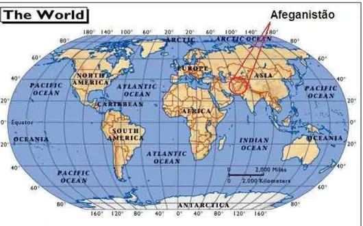 Fig. 1: Enquadramento geográfico do Afeganistão no planeta Terra. 