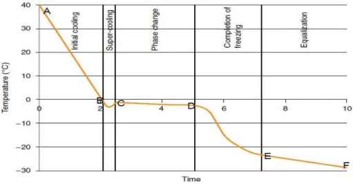 Figura  15  -  Curva  típica  das  fases  de  congelação  dos  alimentos  (adaptado  de  James  &amp; 
