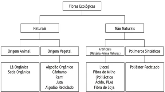 Figura 8 - Esquema de Fibras Têxteis Ecológicas. - Fonte: Autoria Própria (adaptado a partir da disciplina  de materiais para moda)