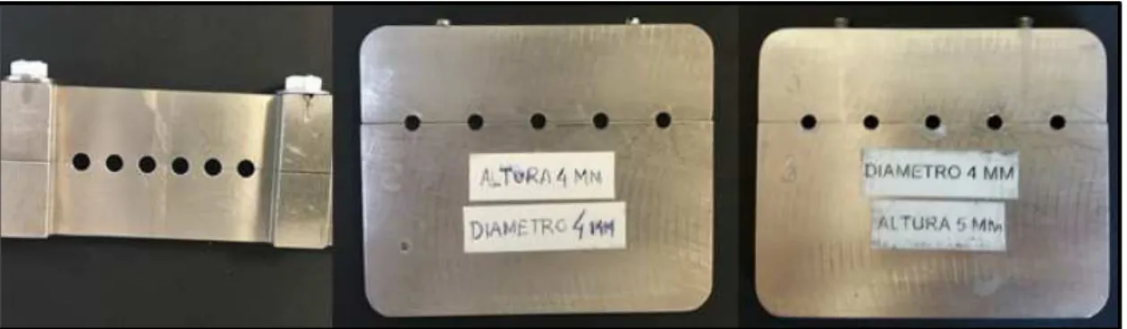 Figura 14 - Moldes metálicos em aço-inoxidável utilizados para o teste de profundidade de polimerização