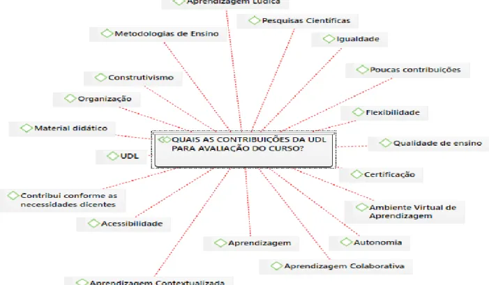 Figura 3 - Rede elaborada com os elementos estruturantes das contribuições do UDL para  avaliação do curso 