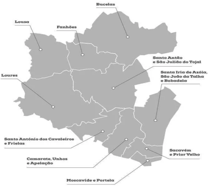 Figura 1 - Mapa do Concelho de Loures. Fonte: http://www.cm-loures.pt/Ligacao.aspx?DisplayId=88 