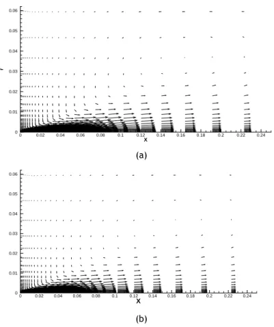 Figure 5.1: Velocity eld of the jet for a) transcritical and b) supercritical conditions.