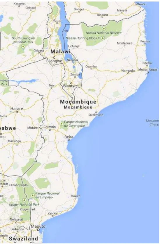 Fig. 6: Mapa de Moçambique e do teatro de operações  Fonte: Google Maps, visto a 10jul2014 