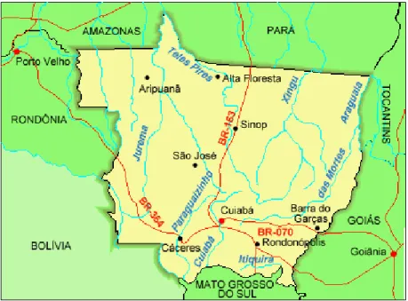 Figura 1 – Mapa do estado de Mato Grosso – localização de Sinop. 