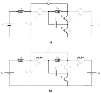 Fig. 3. Equivalent circuits during one switching period for the discharge mode of the storage system