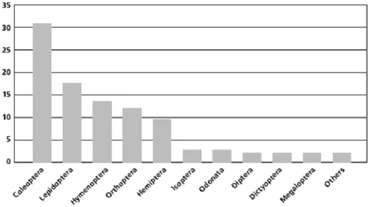 Figura 1 – Percentagem da utilização dos insetos na laimentação por ordens; 