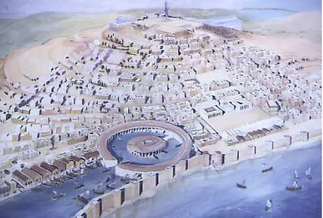 Figura  5:  Cidade  de  Cartago,  com  o  seu  porto  pintado,  pretendendo  demonstrar  a  enorme  capacidade  deste  povo  na  actividade  do  comércio,  que  era  a  sua  grande  fonte  de  rendimento