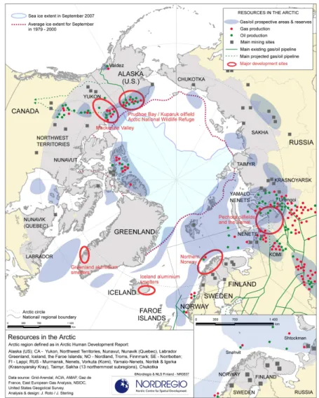 Figura  14 – Recursos no Ártico  Fonte: (NORDREGIO, 2011)