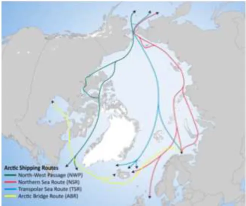 Figura  18 – Rotas marítimas do Ártico  Fonte: (HUMPERT, 2012)