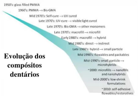 Fig. 2 - Perspectiva de evolução dos compósitos dentários in Ferracane, J. (2011) Resin  composite – State of the art
