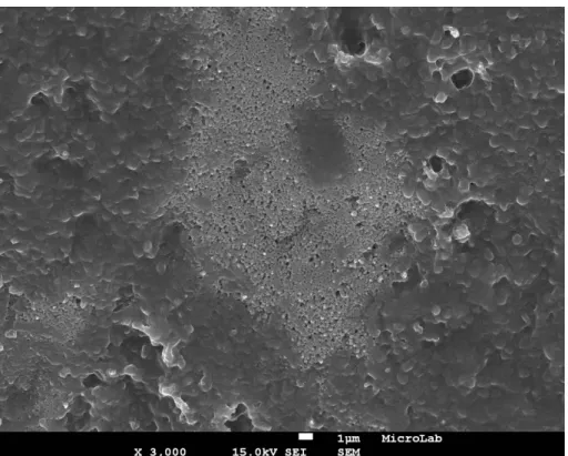 Figura 18 – Subgrupo B1 (Claritine ®  sem flúor) (x3.000) – Fotomicrografia panorâmica do esmalte  erodido