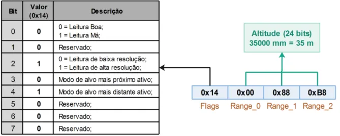 Figura 4-2 - Diagrama de possíveis dados contidos num pacote do tipo Reading. (A coluna «Valor» contém o  valor do byte «Flags» em binário) 