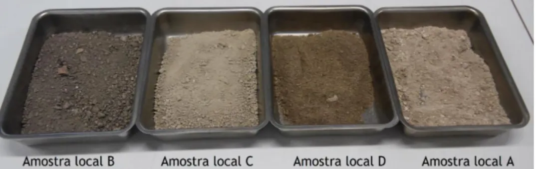 Figura 2.12 - Fotografia das quatro amostras de solos antes da sua preparação.