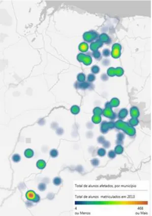 Figura 3 - Proporção do total de alunos afetados  por município. 