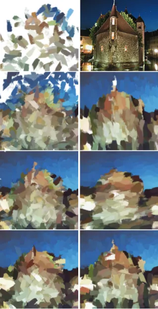 Figure 1 shows an input image (at top-right) and the background process using random strokes (left column).