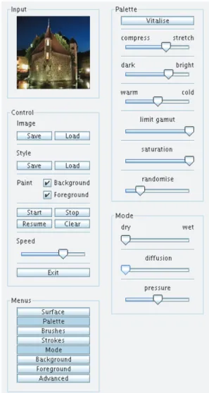 Figure 3: The interface with input image (top-left) and can- can-vas (right).