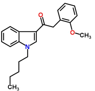 Figure 7. Structural molecule for JWH250 2-(2-Methoxyphenyl)-1-(1-pentyl-1H-indol-3-yl)ethanone,  C 22 H 25 NO 2  (Adapted from JWH-250, ChemSpider, 2014) 