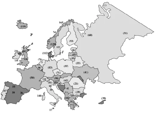 Figura 2-Taxas de prevalência da EM na Europa  7 . 