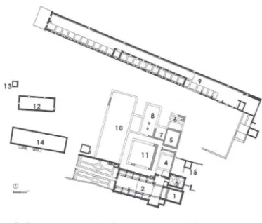 Figura 45. Planta do Mosteiro de São  Cristóvão de Lafões. 1- Capela-mor;  2-Nave; 3-Sacristia; 4-Cemitério; 5-Sala do  Capitulo; 6-Claustro; 7-Adega; 8-Cozinha;  9-Refeitório; 10-Scriptorium
