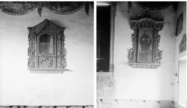 Fig. 15 Fotografia da esquerda: oratório do coro alto com fresco; fotografia da direita imagem de Santo no  coro alto 190   