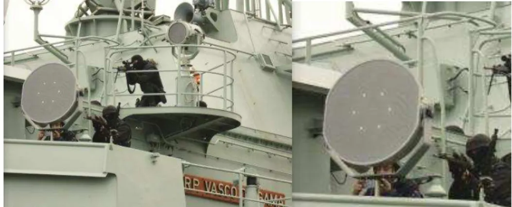 Figura nº 13  –  Sistema LRAD. Operação a Bordo da Fragata Vasco da Gama/ Pormenor  Fonte: (Marinha, 2011a, p