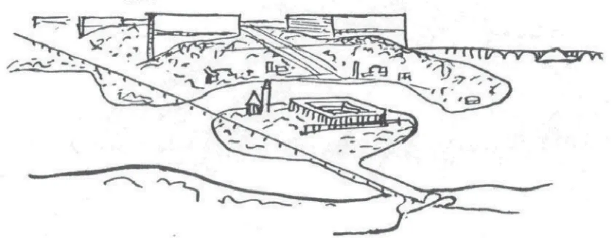 Figura 7. Boceto en perspectiva de Le Corbusier para la ordenación  urbana del Norrmaalm de Estocolmo (1933)