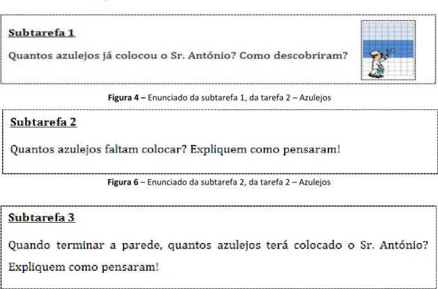 Figura 6 – Enunciado da subtarefa 2, da tarefa 2 – Azulejos Figura 4 – Enunciado da subtarefa 1, da tarefa 2 –  Azulejos 