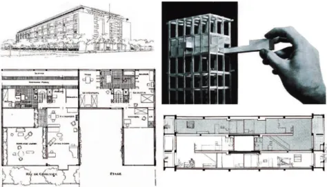 Figure 2. Hybrid spatial prototype. Perspective and plant of the Inmuebles Villa, 1922