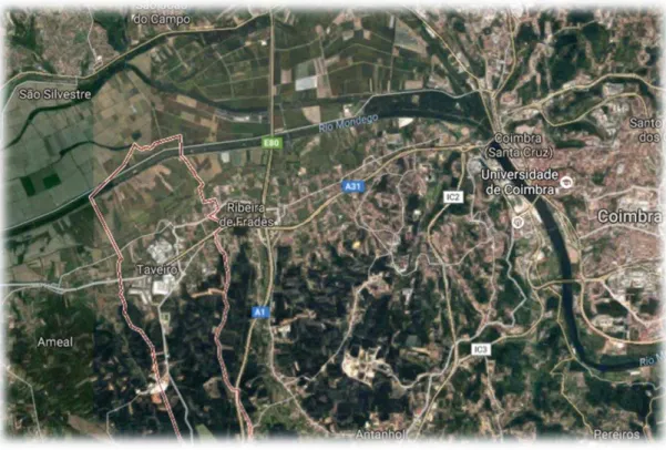 Figura 1 – Vista área da freguesia de Taveiro pertencente ao Concelho de Coimbra.  