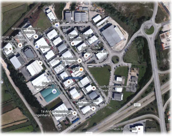Figura 2  –  Vista área do Parque Industrial de Taveiro, e da empresa SIRMAF.  