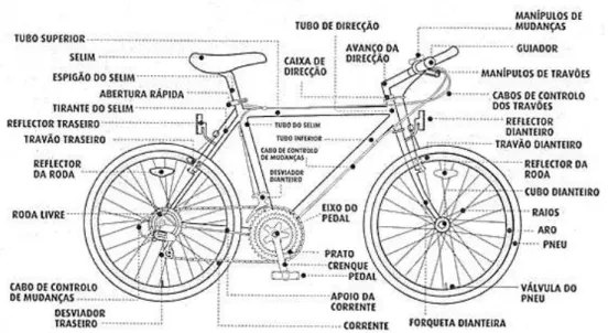 Figura 12 – Identificação dos elementos de transmissão de um a bicicleta. Fonte [http://www.bttgps.com] 