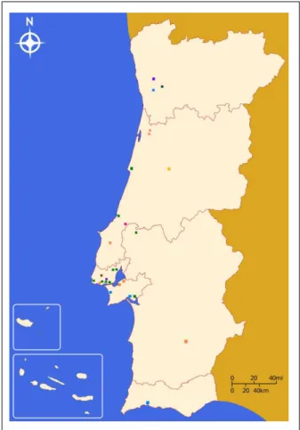 Figura 2  –  Distribuição dos Blogues com localização em Portugal nas 7 Nomenclatura de Unidades  Territoriais para Fins Estatísticos (NUTS) 