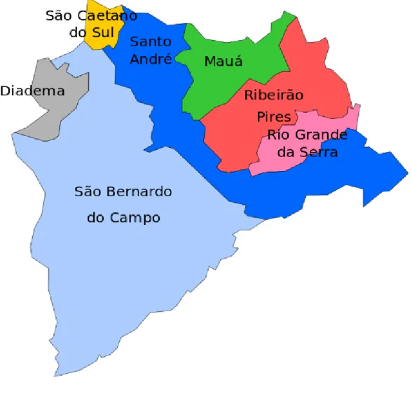Figura 1 – Mapa geográfico da Região do ABC Paulista (Fonte: www.professor.ufabc.edu.br) 