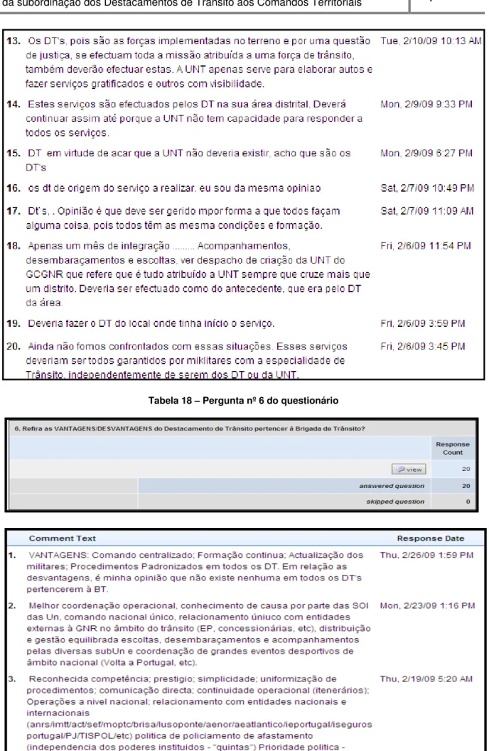 Tabela 18 – Pergunta nº 6 do questionário 