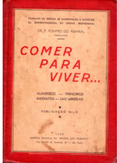 Figura 5 – Livro institucional “Comer para Viver” da Superintendência do Ensino Profissional do Estado de  São Paulo, de 1939 