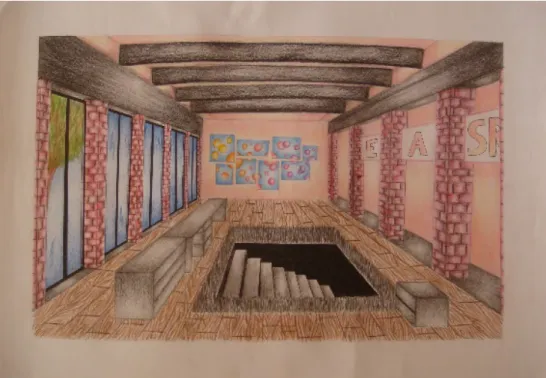Fig. 11 – Desenho A2 de perspetiva de um espaço escola, resposta à proposta de trabalho  anexo A, 10º ano turma 10, desenho A, fotografia, EASR, janeiro 2020