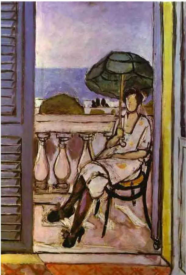 Fig. 0 WOMAN WITH A GREEN PARASOL ON A BALCONY. Henri Matisse, 1919